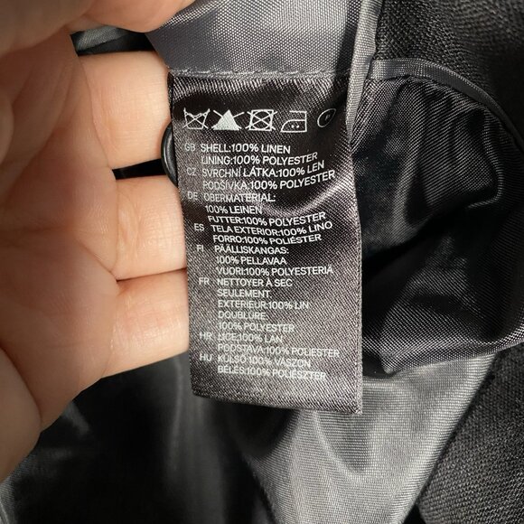 H&M 100% Linen Sport Coat 42R Black Ticket Pocket Blazer Two Button Dual Vent - Picture 10 of 16